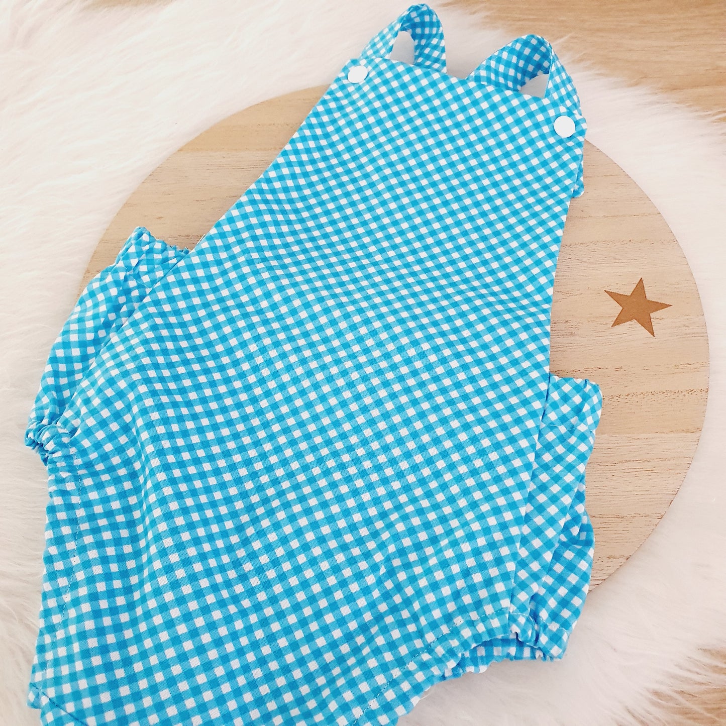BRIGHT BLUE GINGHAM Baby Romper, Handmade Baby Clothing, Size 1 - 1st Birthday Clothing / Cake Smash Outfit, 12 - 18 months