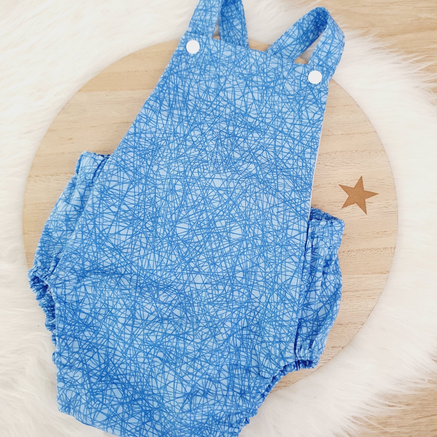 TANGLED BONNIE BLUE Baby Romper, Handmade Baby Clothing, Size 0 - 1st Birthday Clothing / Cake Smash Outfit, 9 - 12 months