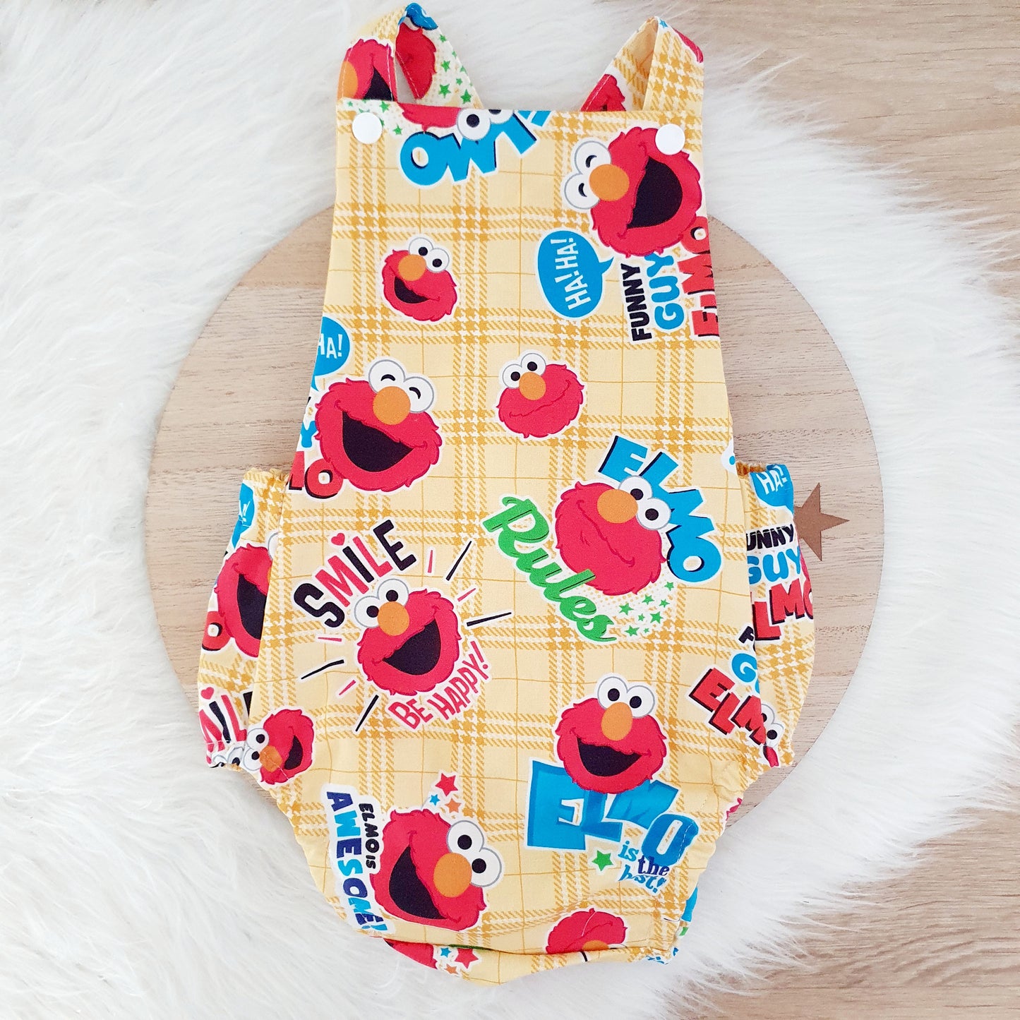 ELMO print Baby Romper, Handmade Baby Clothing, Size 1 - 1st Birthday Clothing / Cake Smash Outfit, 12 - 18 months