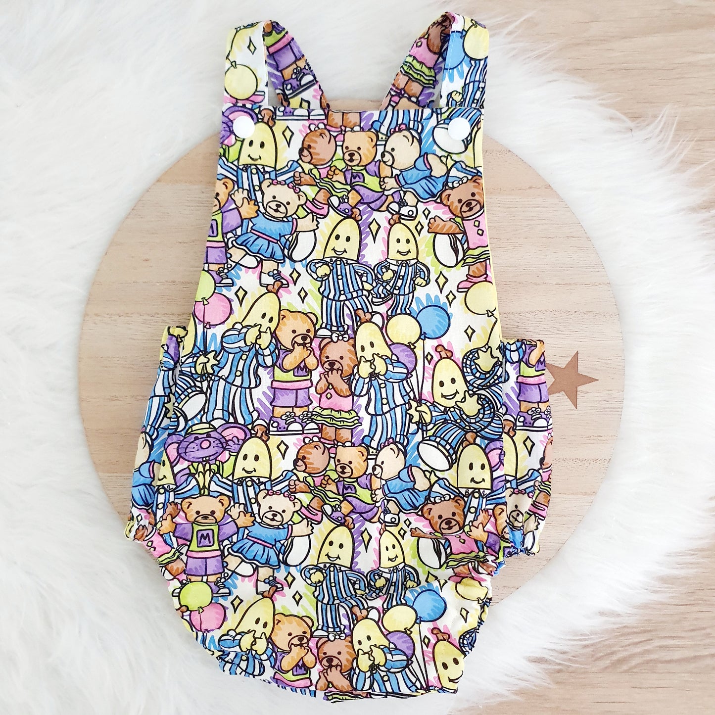 BANANAS print Baby Romper, Handmade Baby Clothing, Size 0 - 1st Birthday Clothing / Cake Smash Outfit, 9 - 12 months