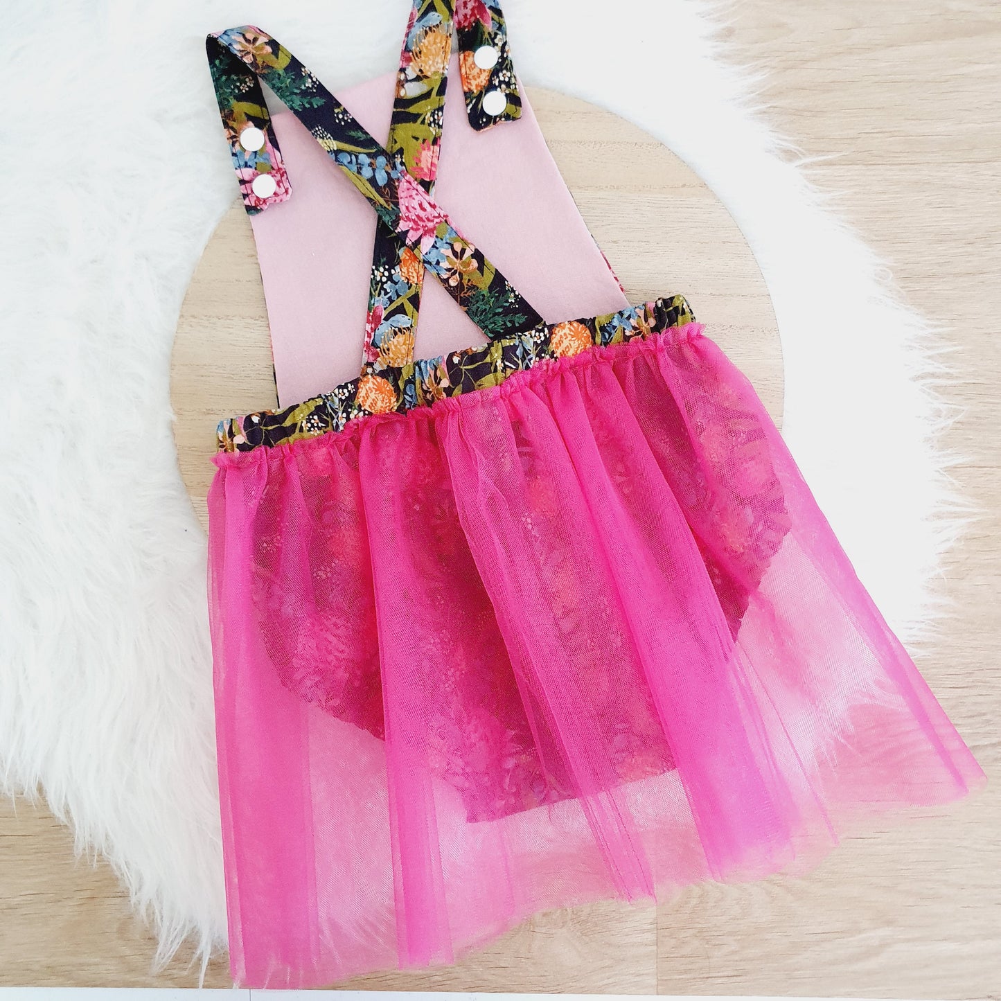 FLORAL Romper Baby / Toddler / Child Clothing / Birthday Outfit, Size 2 - NATIVE Flowers with pink tulle