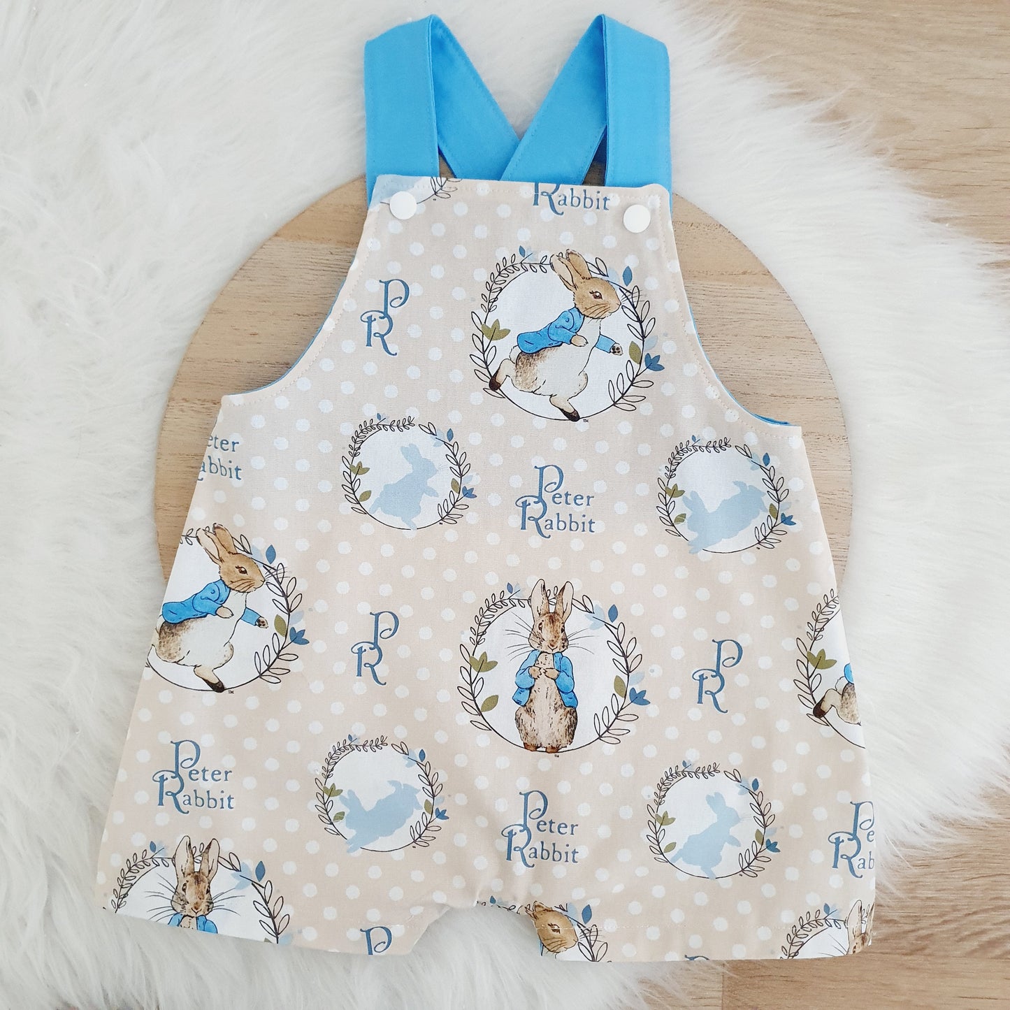 PETER RABBIT print Overalls, Baby Overalls, Short Leg Romper / 1st Birthday / Cake Smash Outfit, Size 1