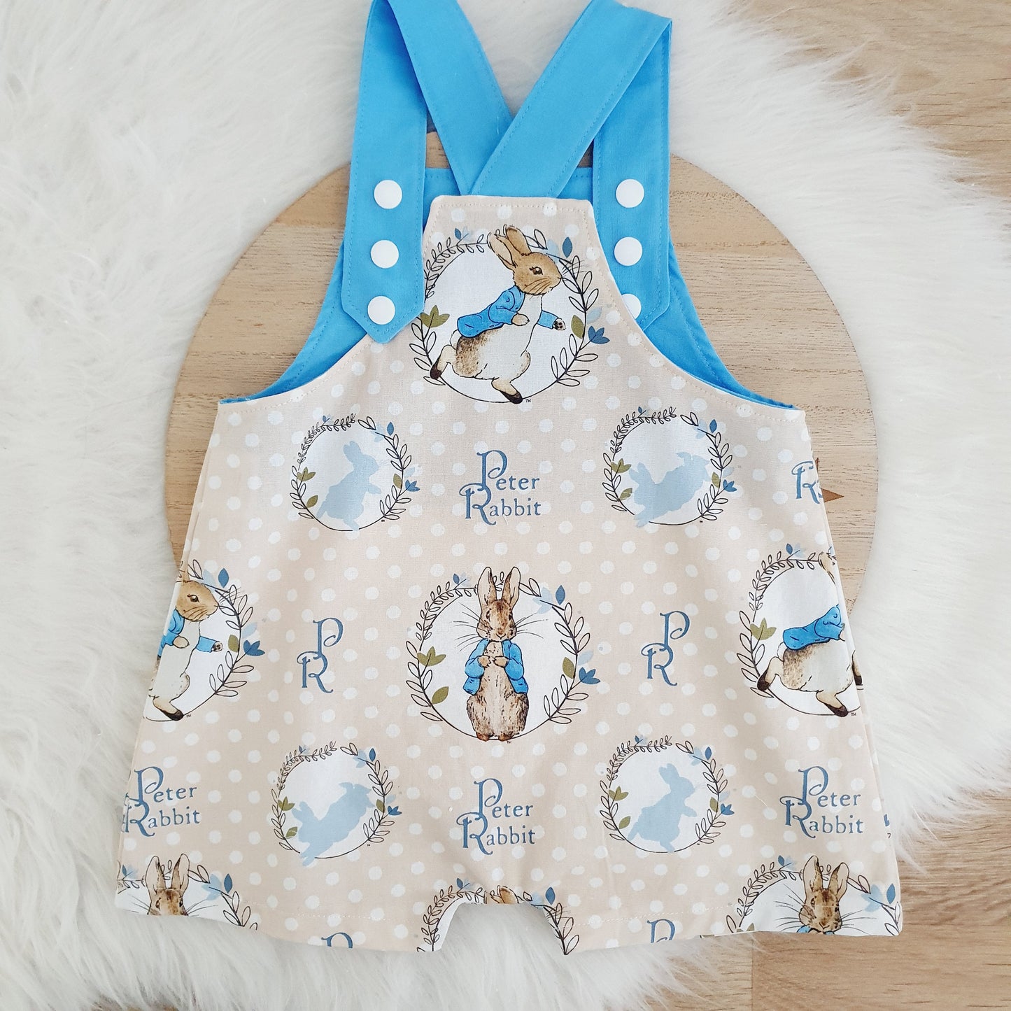 PETER RABBIT print Overalls, Baby Overalls, Short Leg Romper / 1st Birthday / Cake Smash Outfit, Size 1