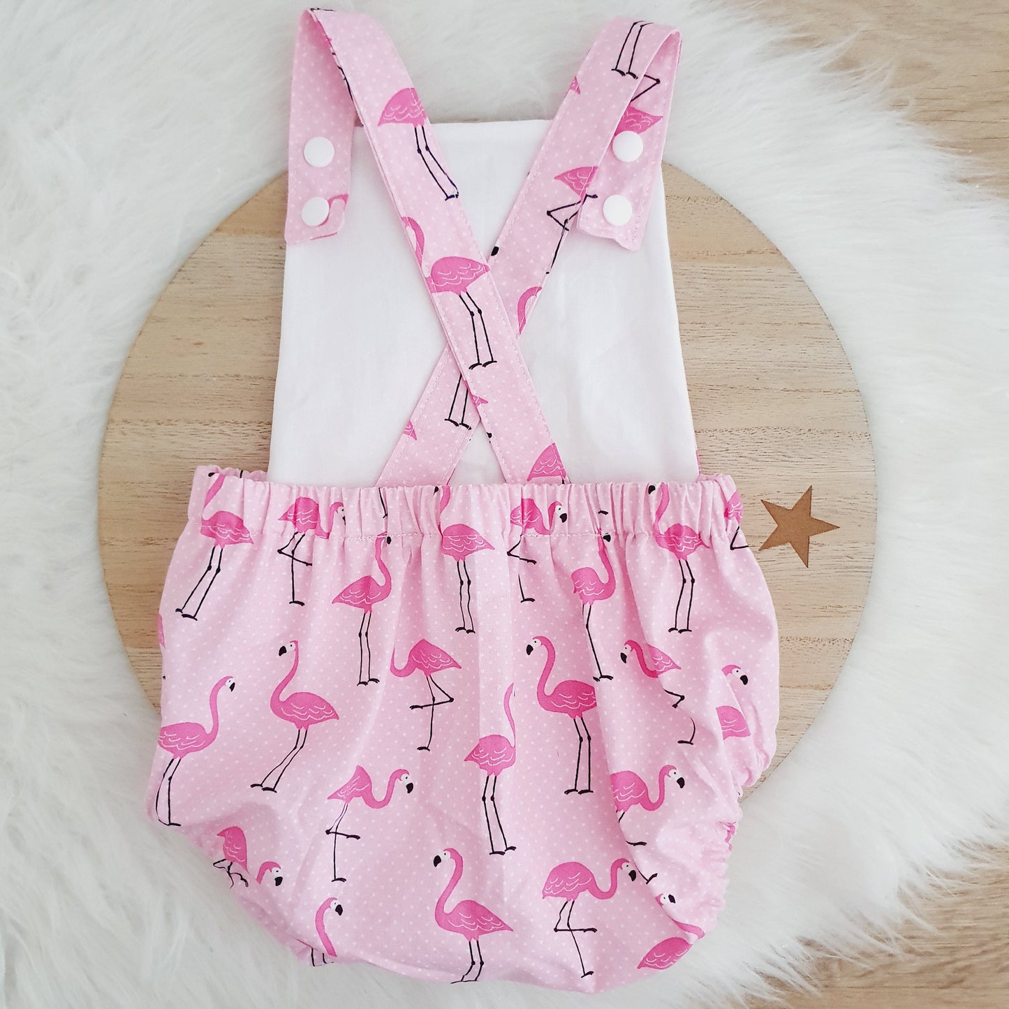 FLAMINGO Baby Romper, Handmade Baby Clothing, Size 0 - 1st Birthday Clothing / Cake Smash Outfit, 9 - 12 months