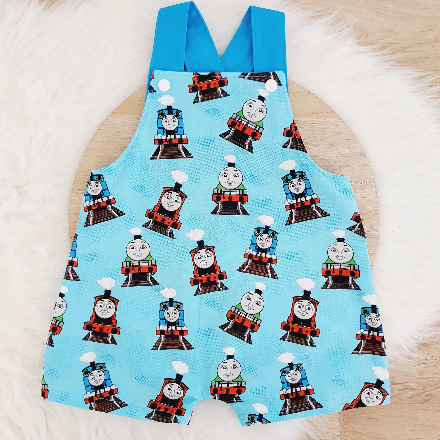 THOMAS print Overalls, Baby Overalls, Short Leg Romper / 1st Birthday / Cake Smash Outfit, Size 1