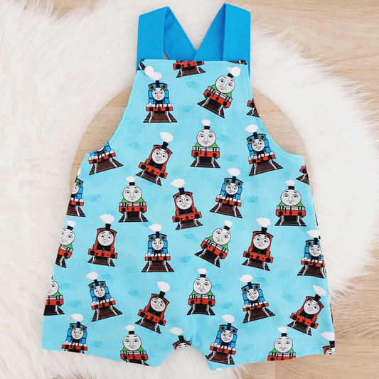THOMAS print Overalls, Baby / Toddler Overalls, Short Leg Romper / Birthday / Cake Smash Outfit, Size 2