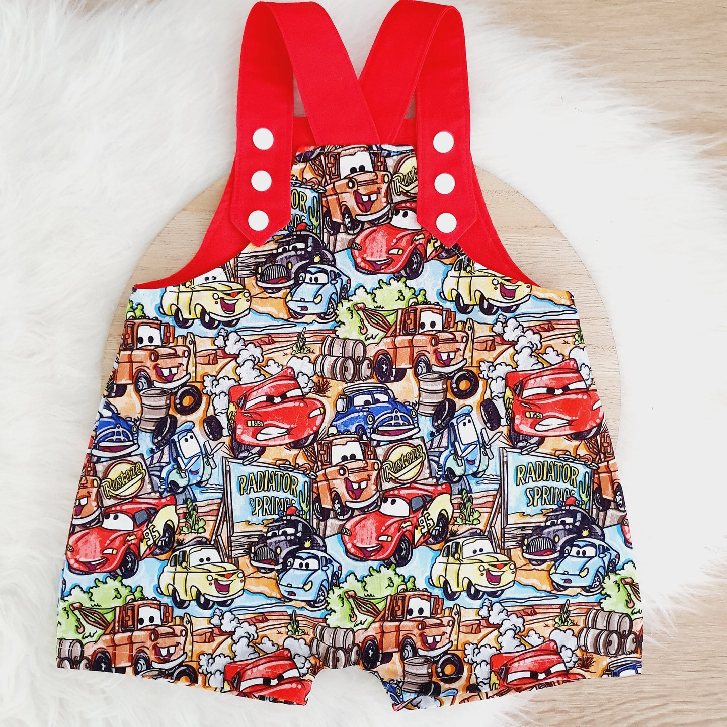 CARS print Overalls, Baby Overalls, Short Leg Romper / 1st Birthday / Cake Smash Outfit, Size 1