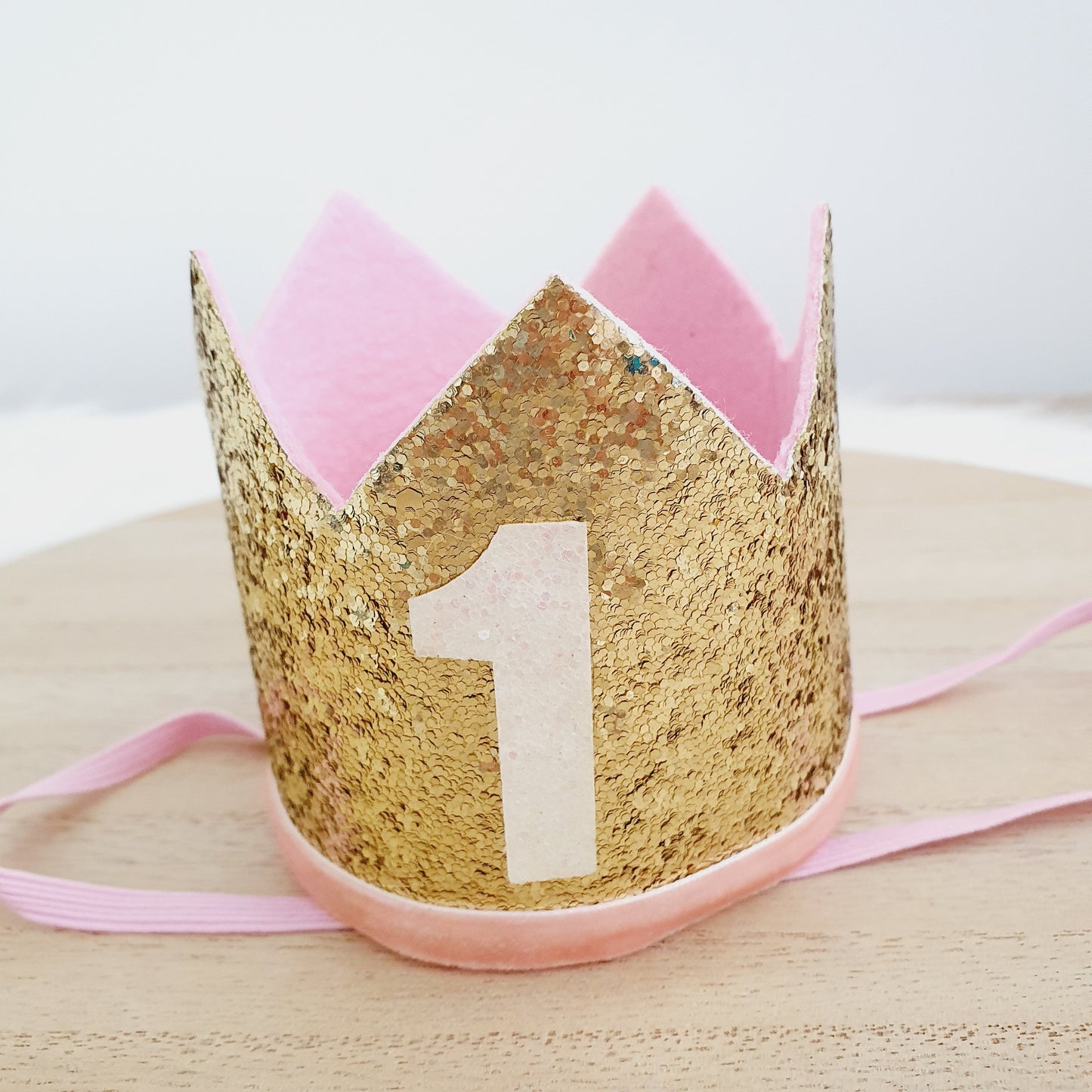 1st Birthday Crown / Party Hat / Headband - PALE PINK / GOLD