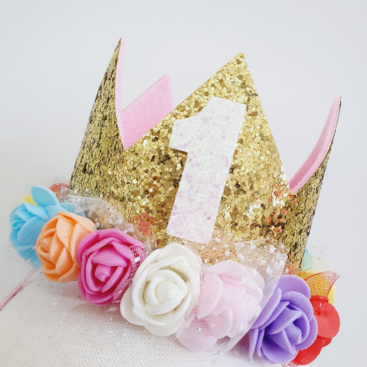 1st Birthday Crown / Party Hat / Headband - FLORAL / COLOURFUL