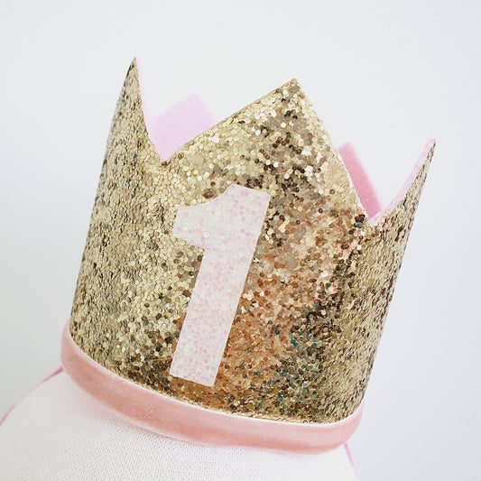 1st Birthday Crown / Party Hat / Headband - PALE PINK / GOLD