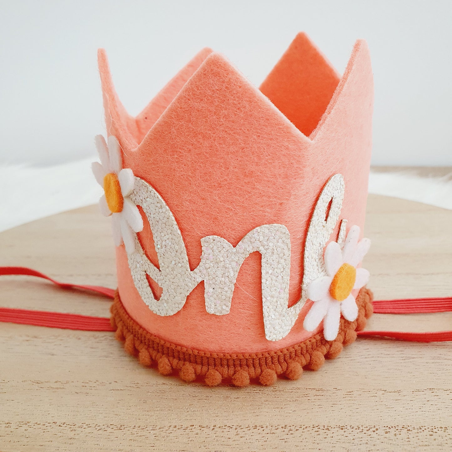 1st Birthday Crown / Party Hat / Headband - PEACHY PINK Daisy