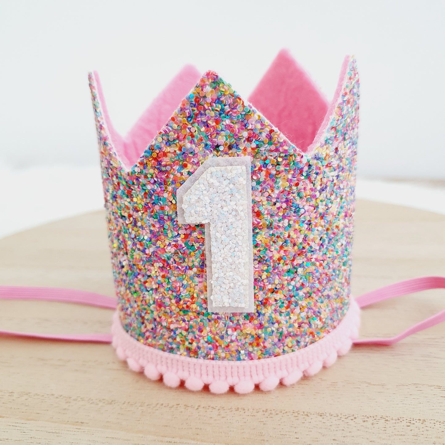 1st Birthday Crown / Party Hat / Headband - RAINBOW GLITTER