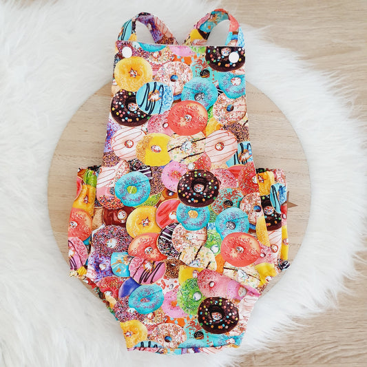 DONUT Baby Romper, Handmade Baby Clothing, Size 1 - 1st Birthday Clothing / Cake Smash Outfit, 12 - 18 months