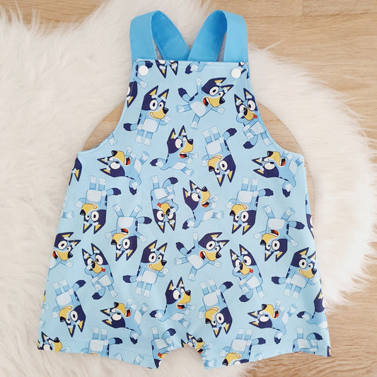 BLUE DOG print Overalls, Baby / Toddler Overalls, Short Leg Romper / Birthday / Cake Smash Outfit, Size 2