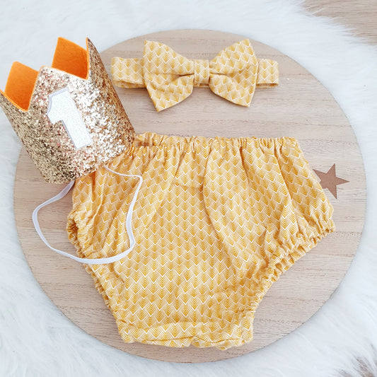 Boys Cake Smash Outfit, 1st Birthday, First Birthday Outfit, Size 0, 3 Piece Set, WARM GOLD