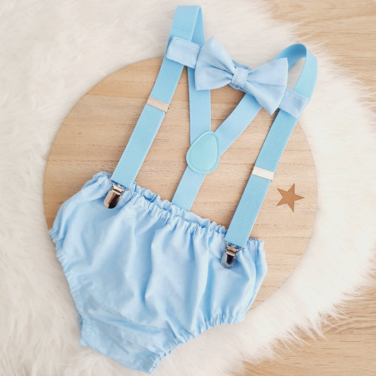 PALE BLUE Boys Cake Smash Outfit, First Birthday Outfit, Size 1, 3 Piece Set