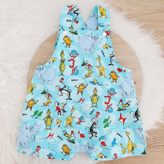 DR SEUSS print Overalls, Baby Overalls, Short Leg Romper / 1st Birthday / Cake Smash Outfit, Size 1