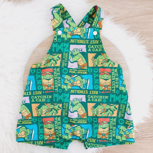 TMNT print Overalls, Baby Overalls, Short Leg Romper / 1st Birthday / Cake Smash Outfit, Size 1