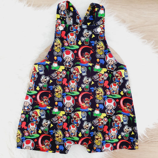 MARIO print Overalls, Baby / Toddler Overalls, Short Leg Romper / Birthday / Cake Smash Outfit, Size 2