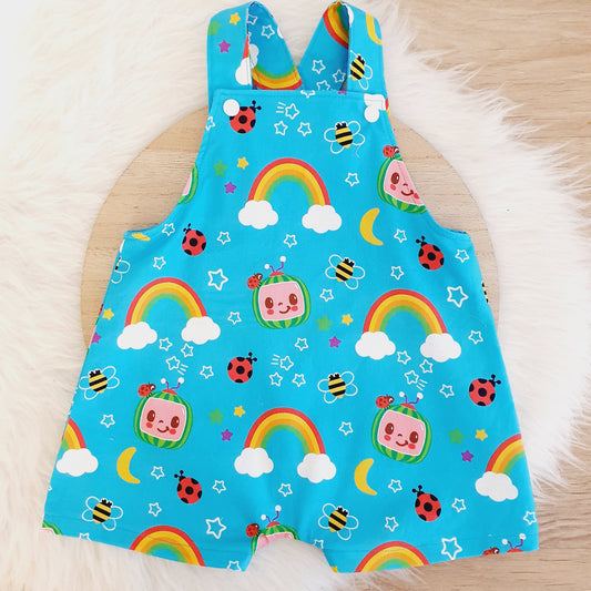 COCOMELON print Overalls, Baby Overalls, Short Leg Romper / 1st Birthday / Cake Smash Outfit, Size 1