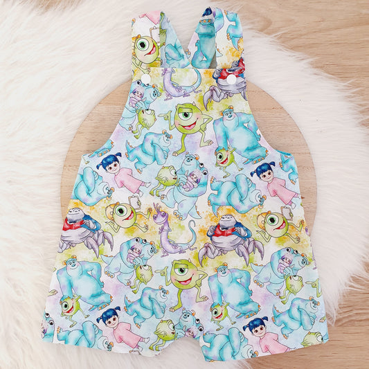 MONSTERS print Overalls, Baby Overalls, Short Leg Romper / 1st Birthday / Cake Smash Outfit, Size 1