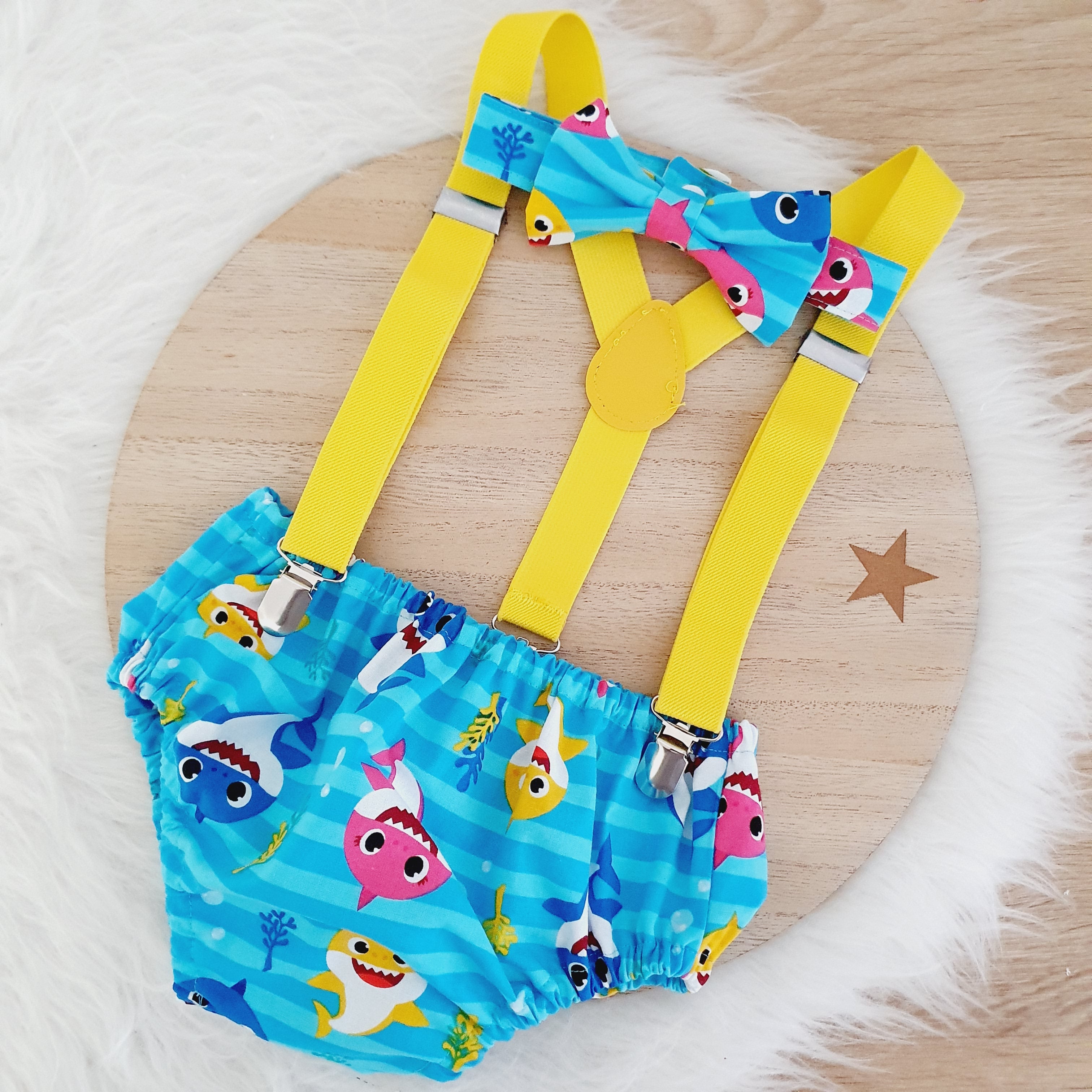 Yellow and blue cake smash outfit. 1st birthday outfit. Ocean theme 1st birthday.