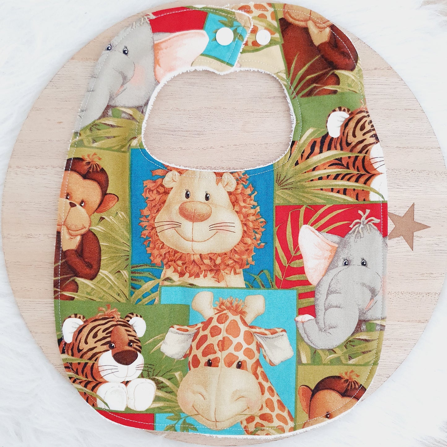 Jungle Bib, Handmade Baby Bib, Large Feeding Bib