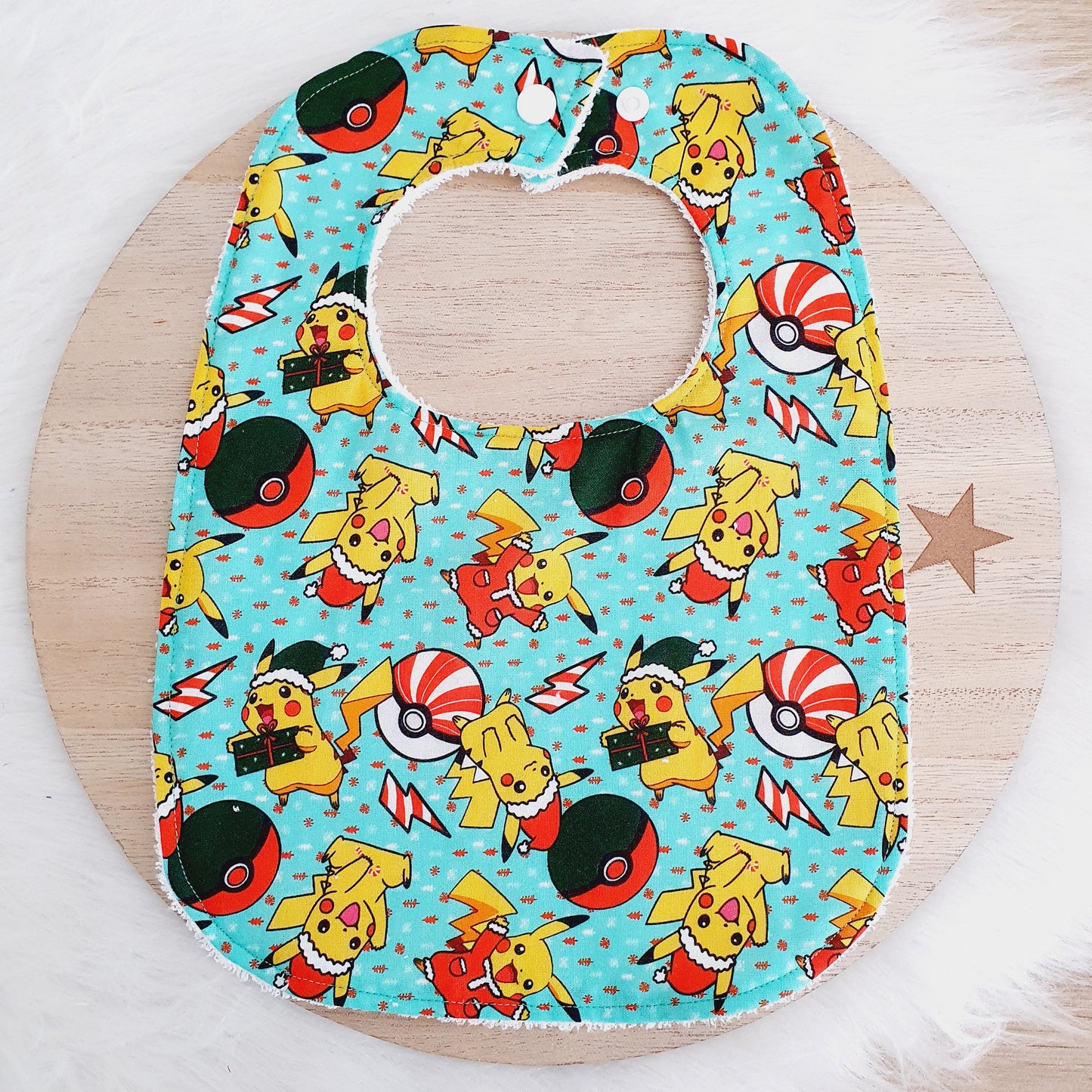 POKEMON CHRISTMAS Feeding Bib - Organic Bamboo Backed, Ultra Absorbent Bib