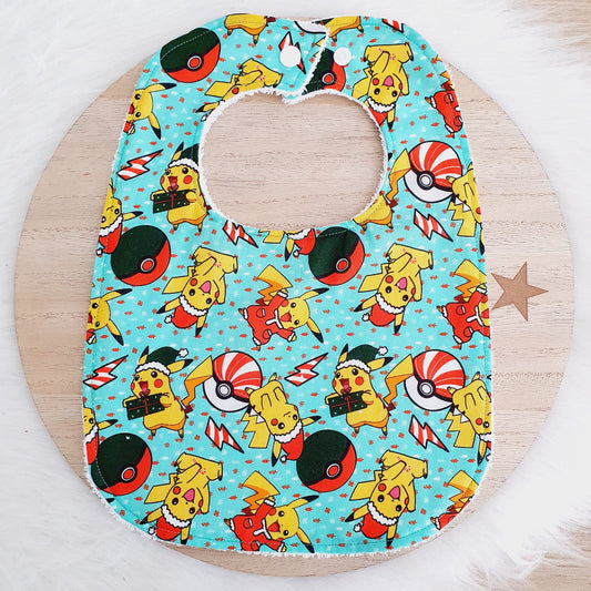 POKEMON CHRISTMAS Feeding Bib - Organic Bamboo Backed, Ultra Absorbent Bib