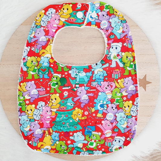 CARE BEARS CHRISTMAS Feeding Bib - Organic Bamboo Backed, Ultra Absorbent Bib
