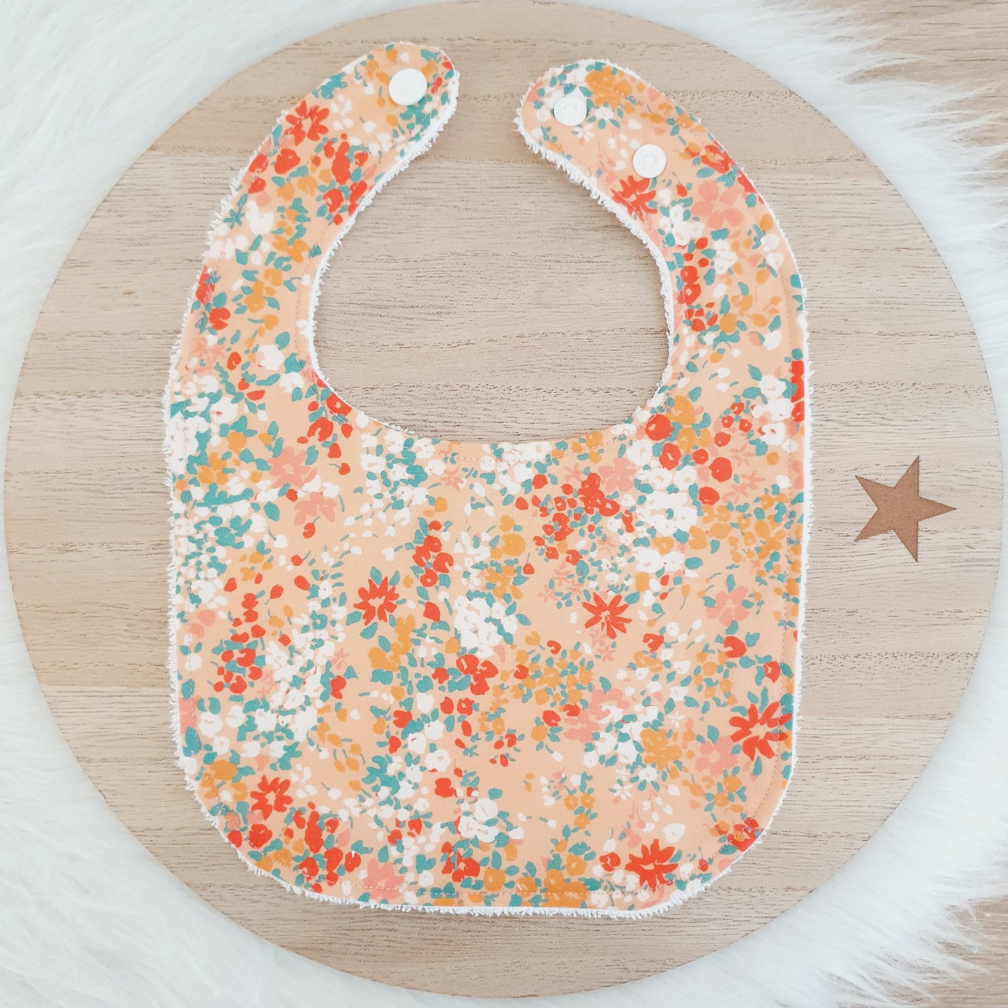 Peach Floral Floral Bib, Handmade Baby Bib, Feeding Bib