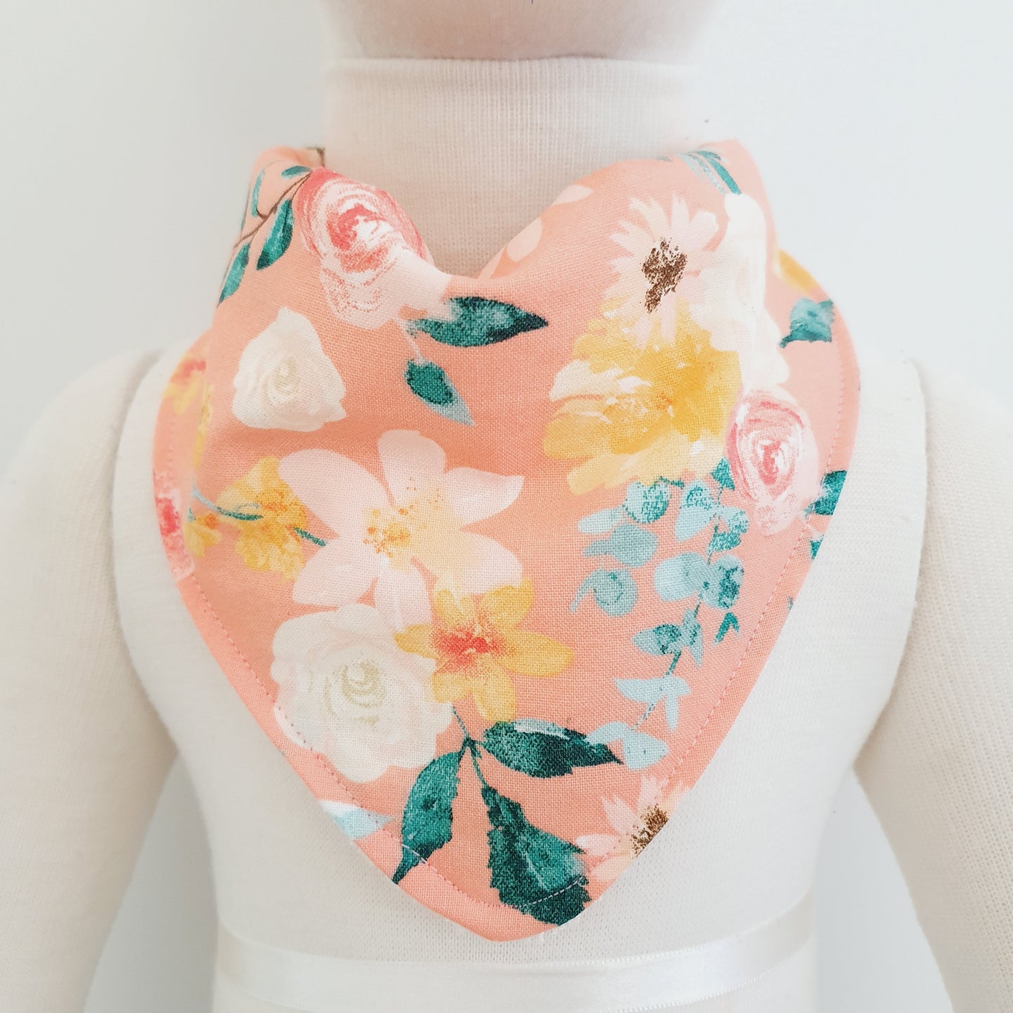FLORAL ON PEACH Bandana Dribble Bib - Bamboo Backed Ultra Absorbent Bib