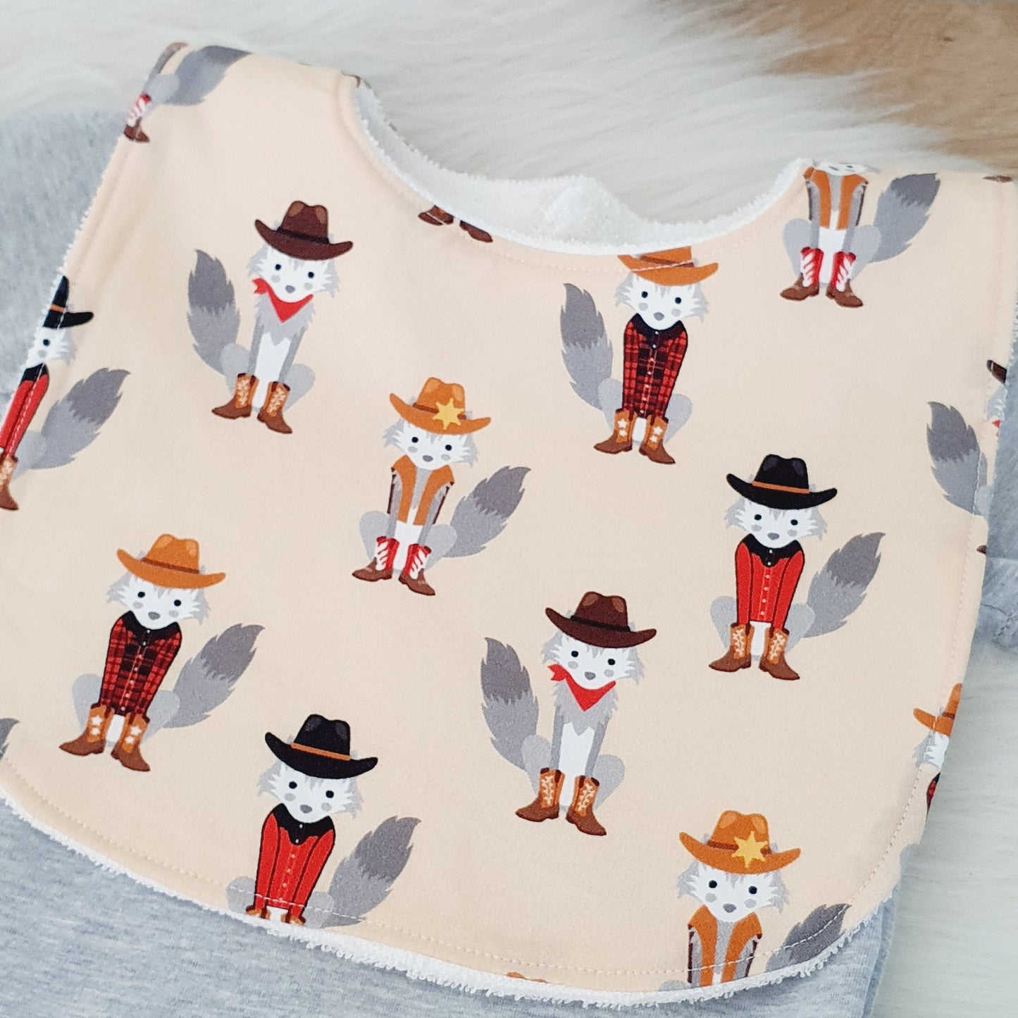 Bib, Handmade Baby Bib, Large Feeding Bib - Fox