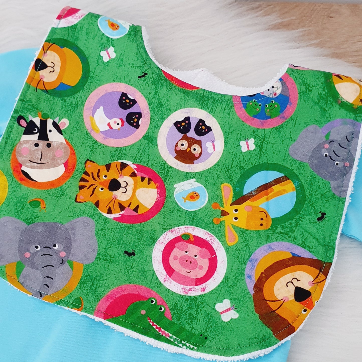 Bib, Handmade Baby Bib, Large Feeding Bib - Animals