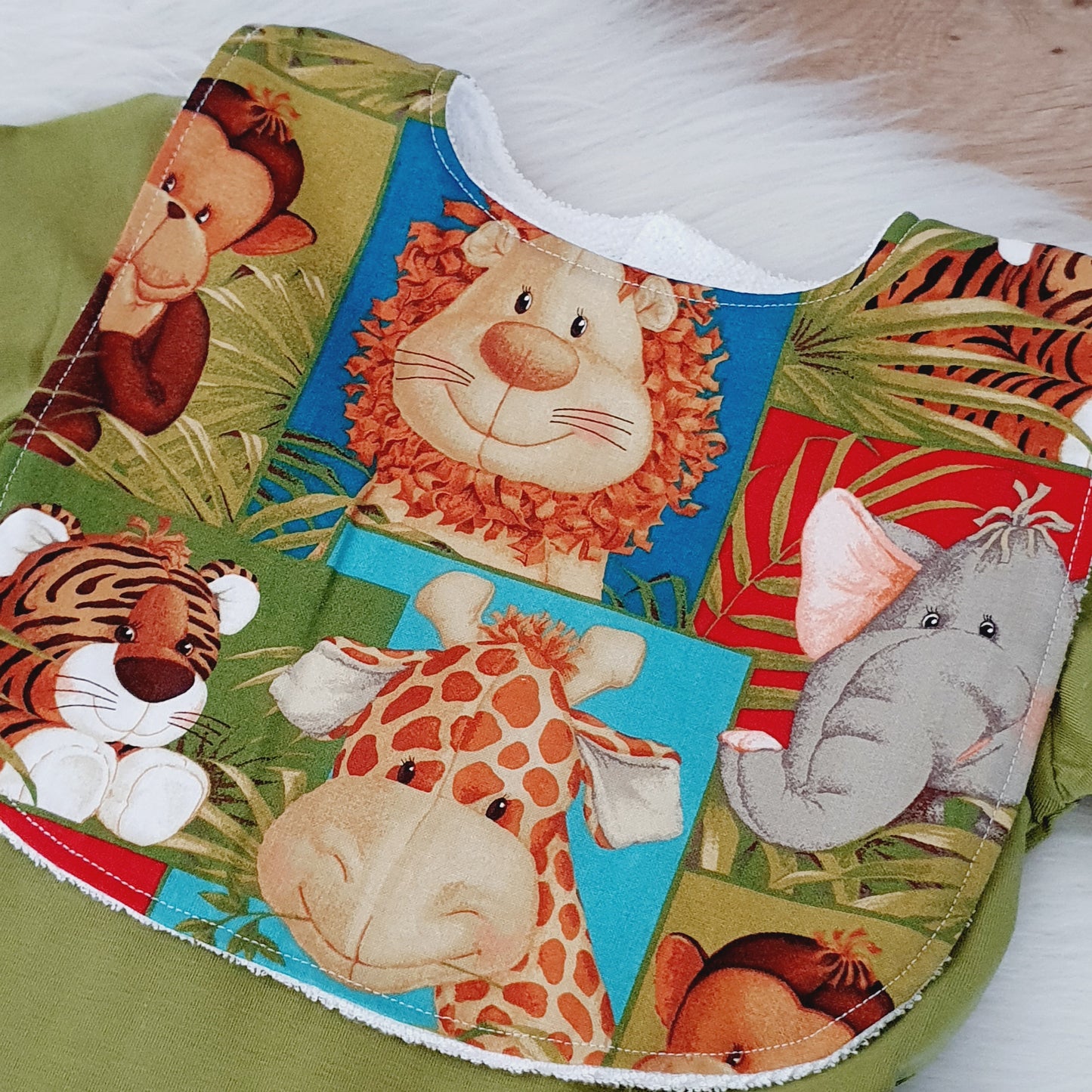 Jungle Bib, Handmade Baby Bib, Large Feeding Bib