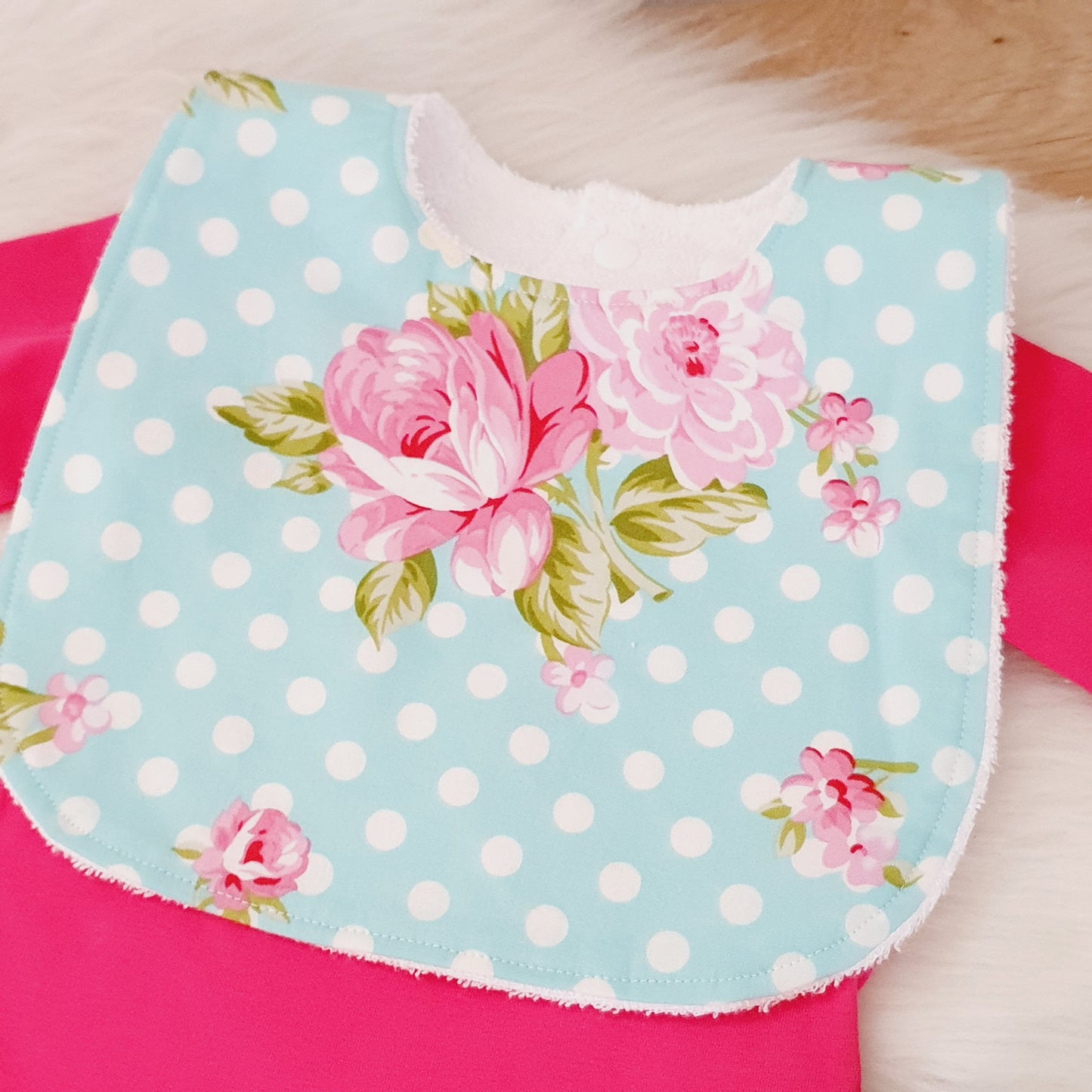 Roses Bib, Handmade Baby Bib, Large Feeding Bib