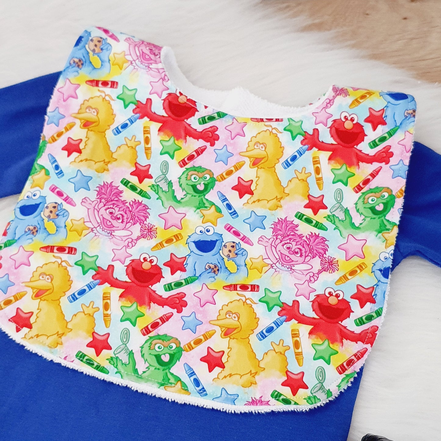 Sesame Street Bib, Handmade Baby Bib, Large Feeding Bib