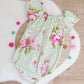 ROSES ON GREEN print Baby Girl Playsuit, Size 1, 1st Birthday / Cake Smash Outfit