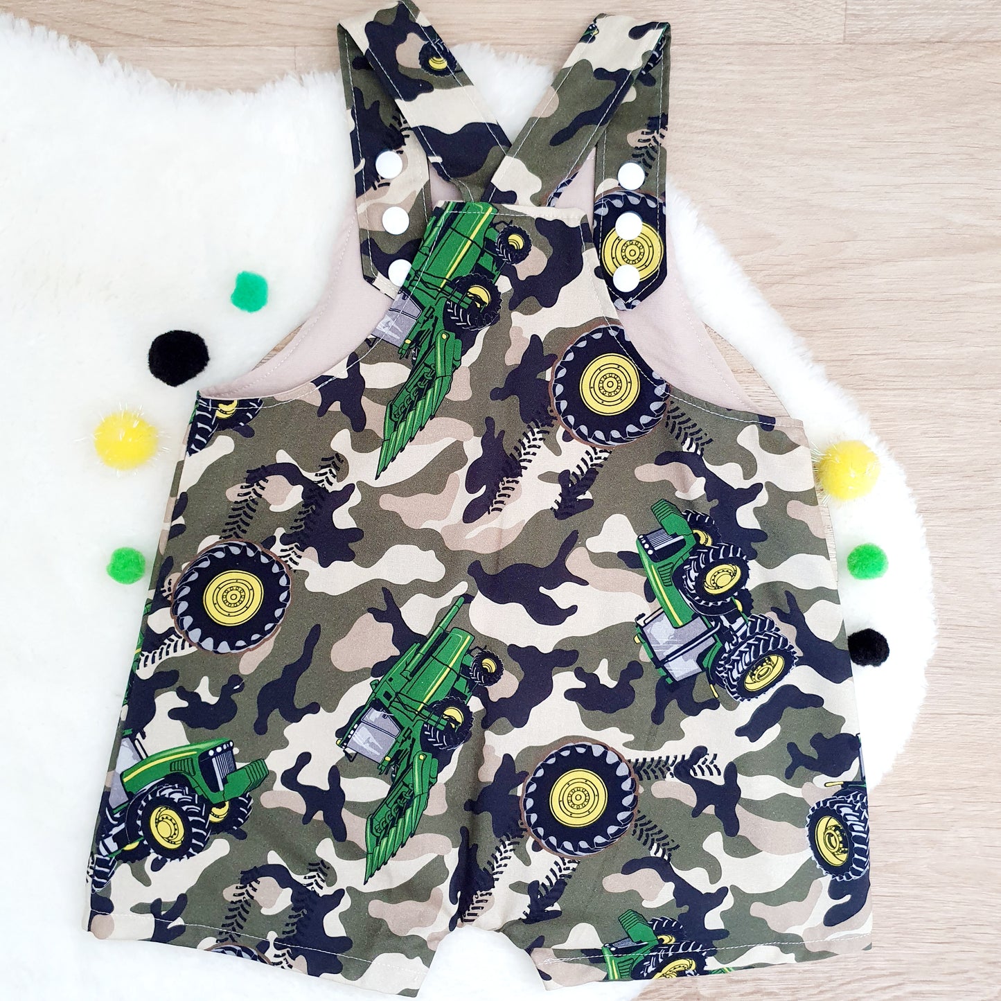 TRACTOR print Overalls, Baby / Toddler Overalls, Short Leg Romper, Size 2