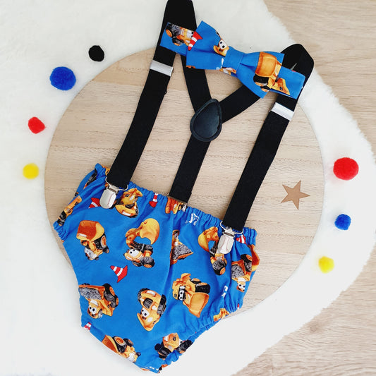 Boys Cake Smash Outfit, Size 0 - CONSTRUCTION