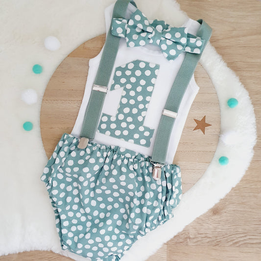 Sage Boys 1st Birthday Outfit, Size 1