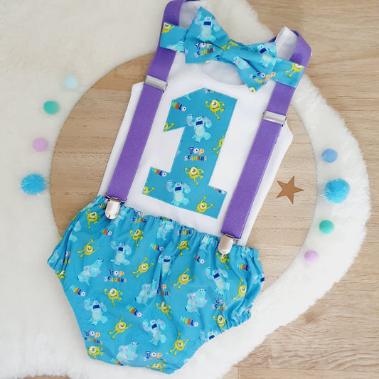 MONSTERS print Boys 1st Birthday Outfit, Size 1
