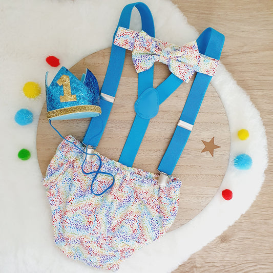 COLOURFUL print Boys 1st Birthday Outfit, Size 0