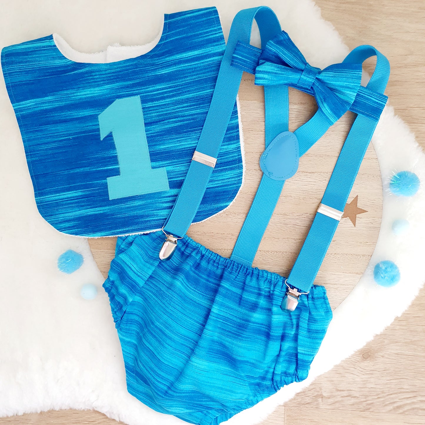 Blue First Birthday Outfit, Cake Smash Outfit, Size 1