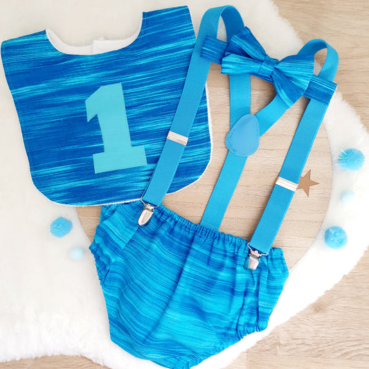 Blue First Birthday Outfit, Cake Smash Outfit, Size 1