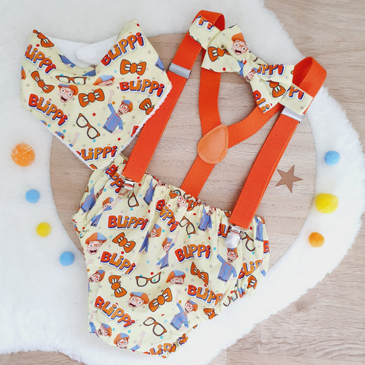 Blippi Inspired Boys Cake Smash Outfit, Size 1