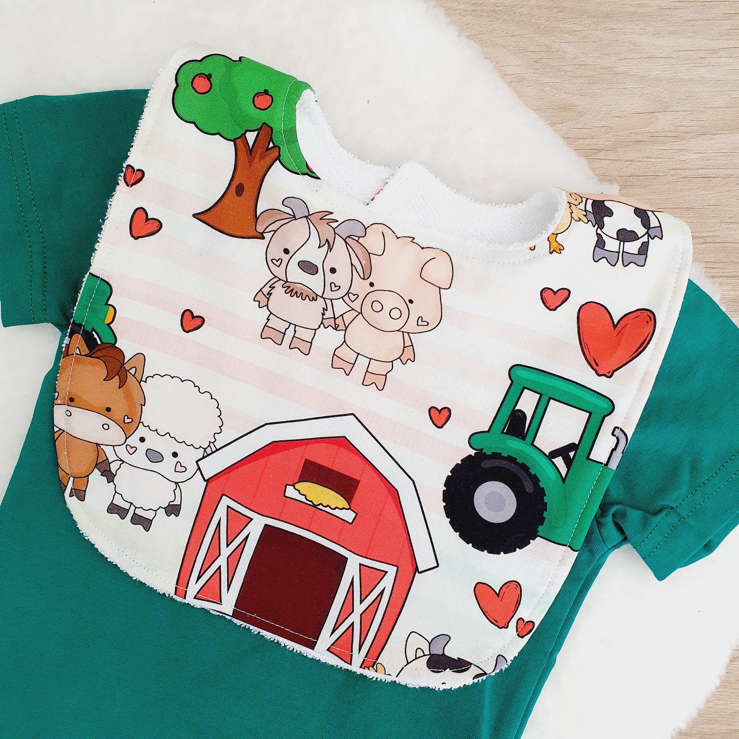 Farm Bib, Handmade Baby Bib, Large Feeding Bib