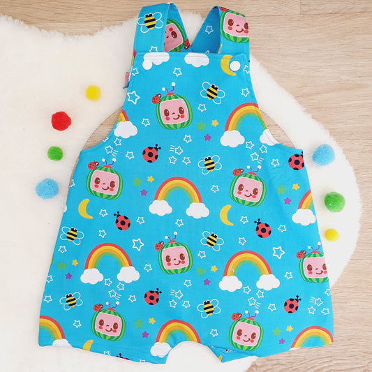 COCOMELON print Overalls, Baby / Toddler Overalls, Short Leg Romper, Size 2