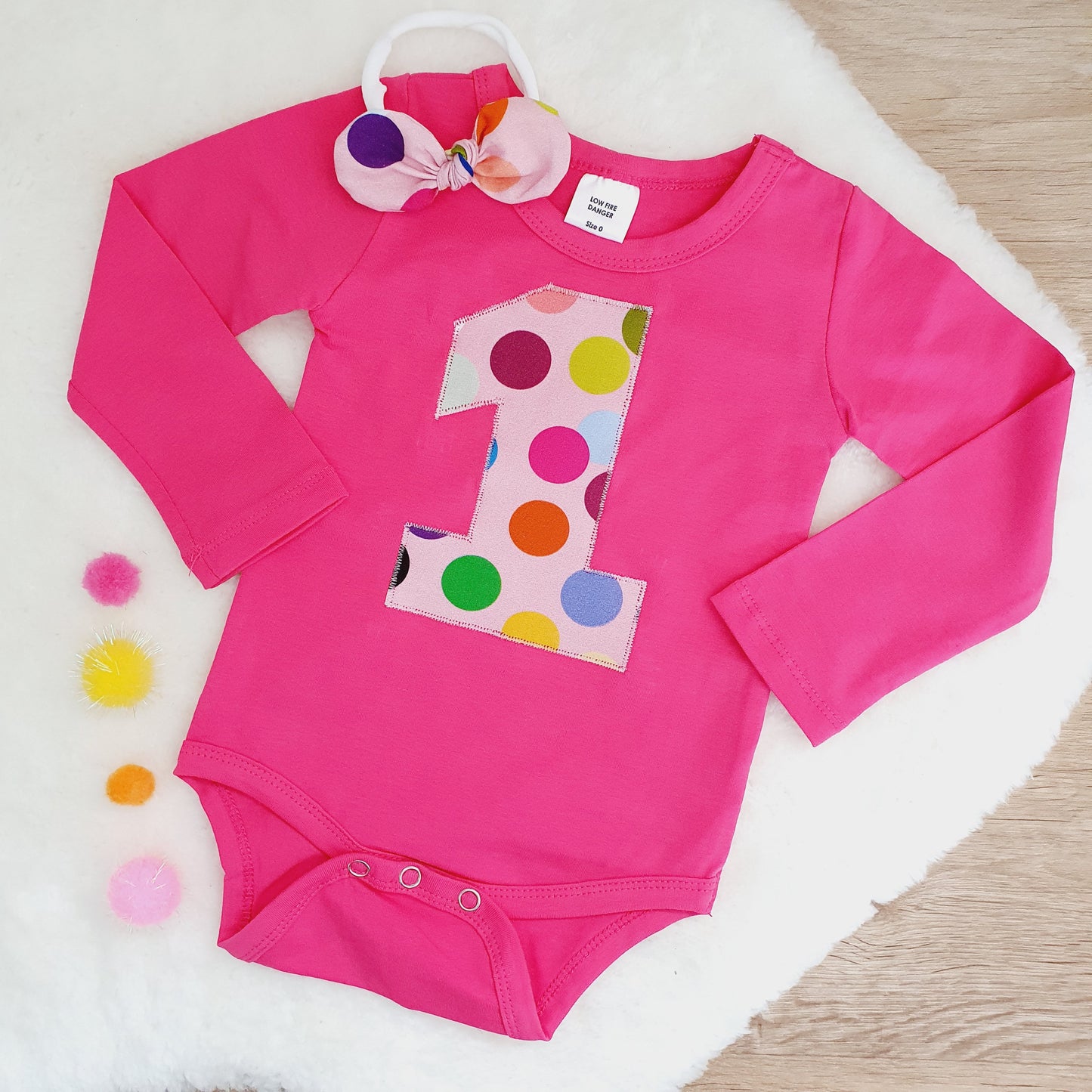 Girls 1st Birthday Long Sleeve Bodysuit &  Headband Set, Size 0