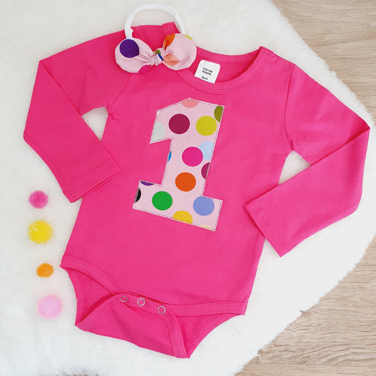 Girls 1st Birthday Long Sleeve Bodysuit &  Headband Set, Size 0